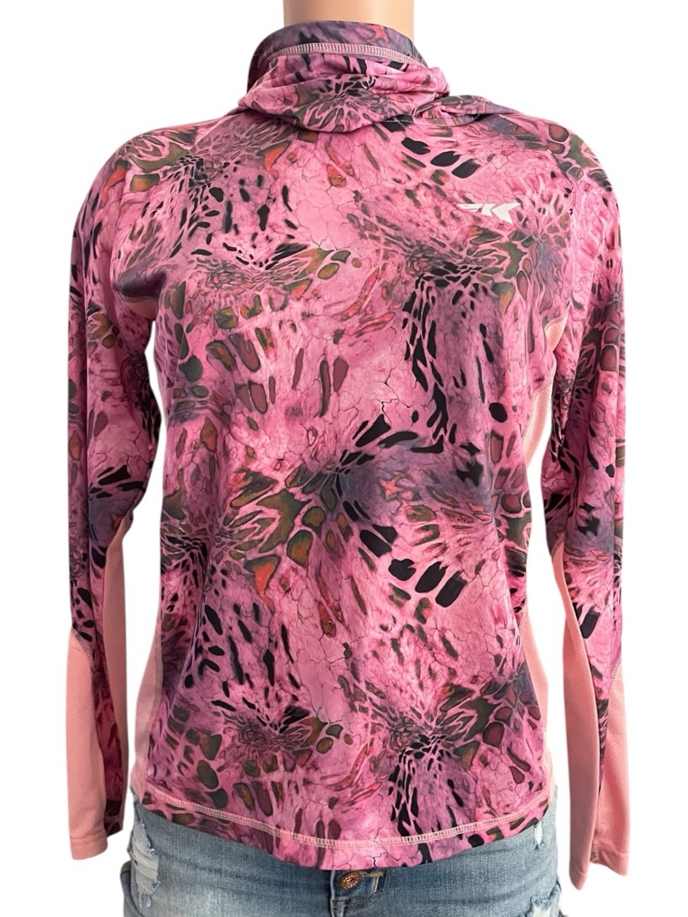 KastKing UPF 50 Fishing Hoodie Pink Abstract Camo Long Sleeve Sun Shirt S